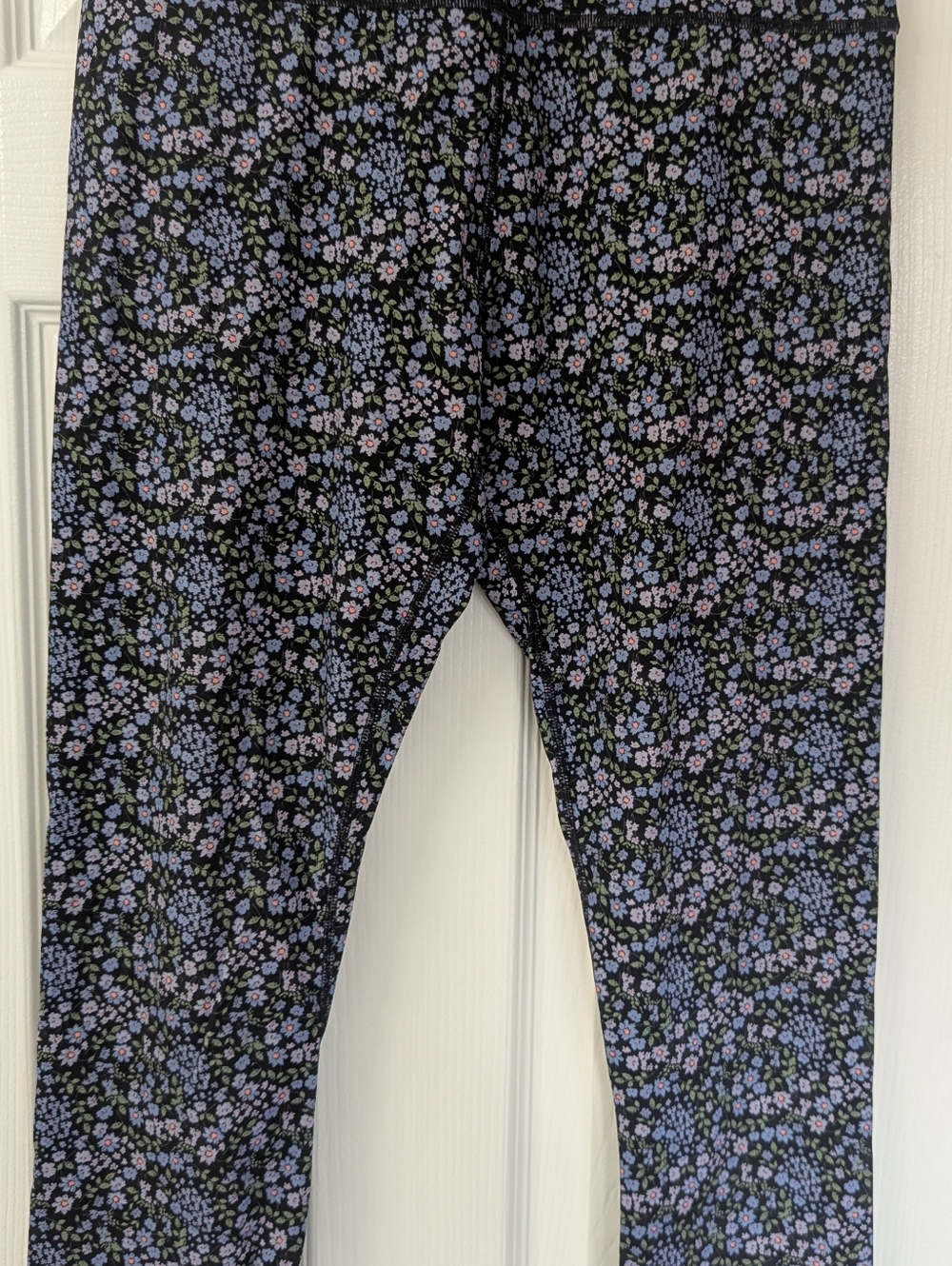 Knix Black Floral Leggings with Light Blue and Pink Flowers